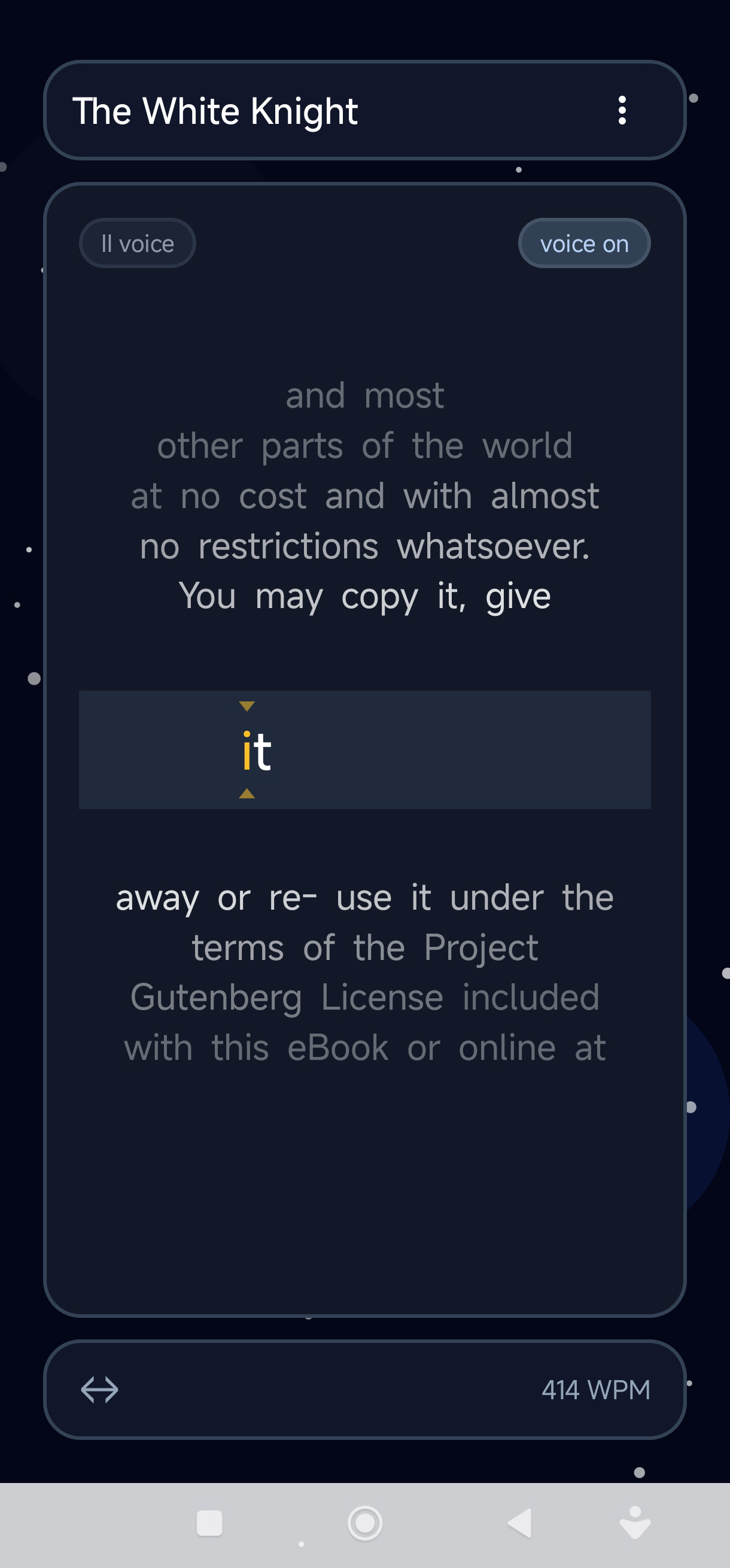 DiRead main reading screen